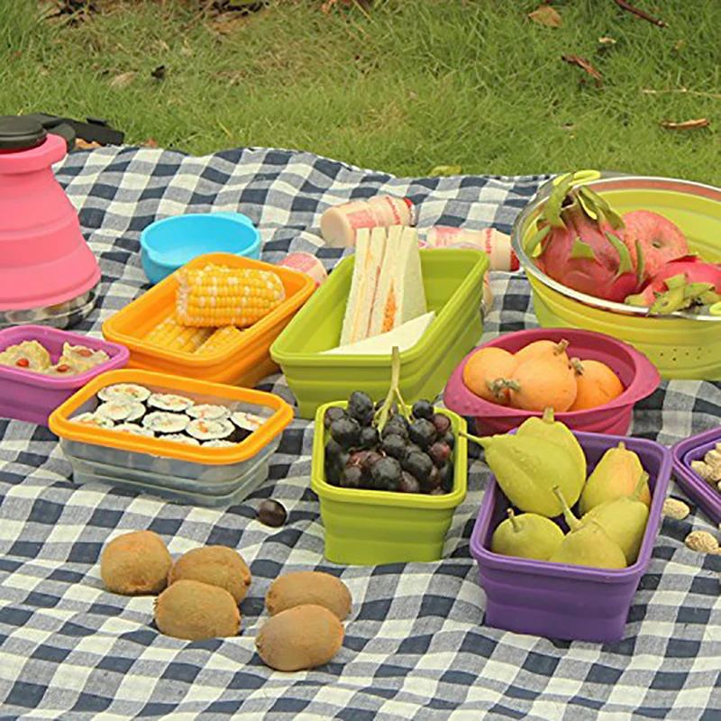 WALFOS Folding Silicone Lunch Box Food Storage Container Kitchen Microwave Tableware Portable Household Outdoor Food box