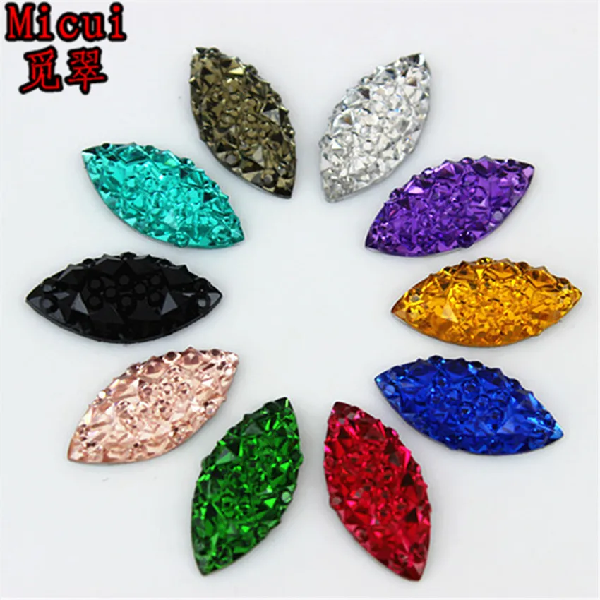 Micui 100PCS 7*15mm Crystal Resin Rhinestones Horse Eye Crystals Stones Applique Non Hotfix for DIY Garment Crafts MC786