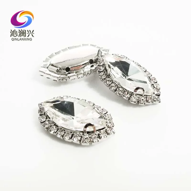 Top Grade White Glass Crystal Rhinestones, Eye Shape Sew on Buckle, Used for Needlework, Diy Sewing Accessories, MK01