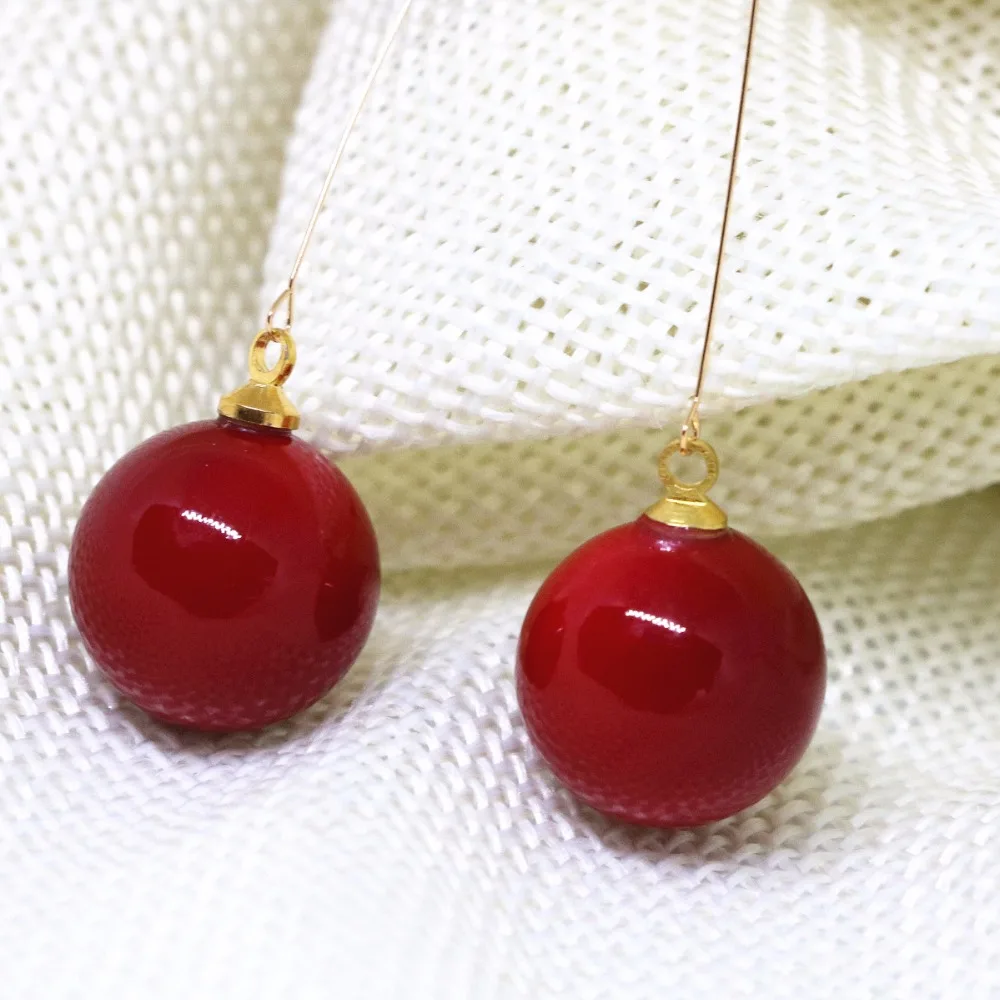 High quality drop earirings women gold-color imitation red coral beads 14mm long Bohemian pierced dangle eardrop B1782