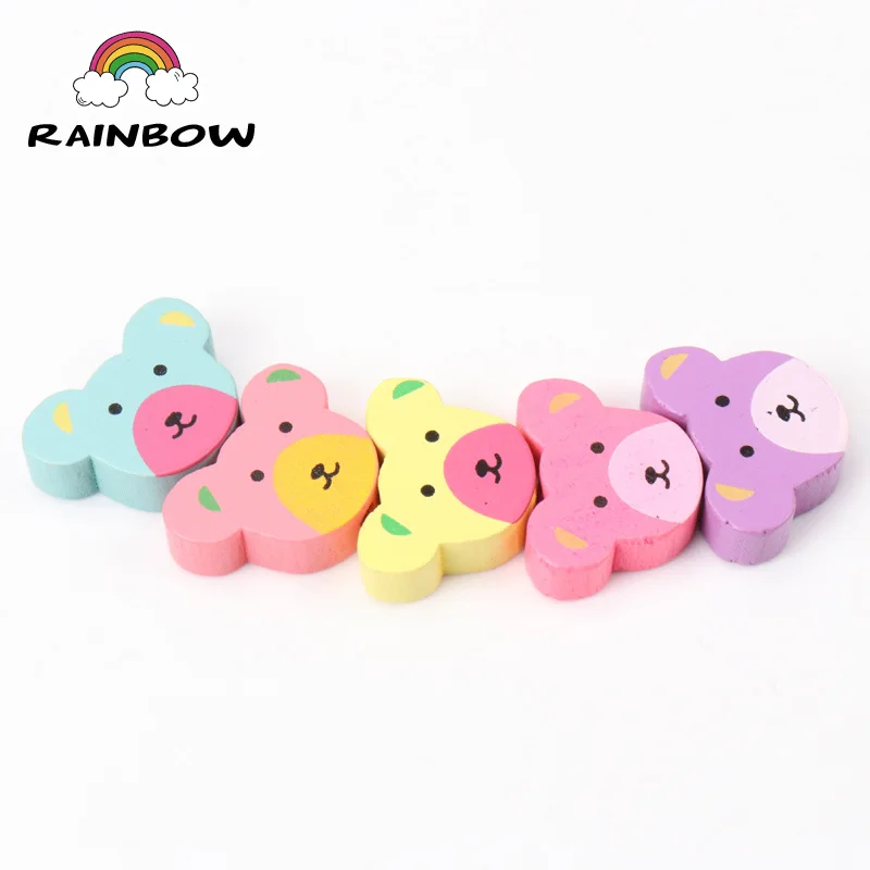 Mixed Colours Bear Pattern Bear Shape Wooden Material Spacer Beads For Jewelry Making DIY 20x15mm 50pcs