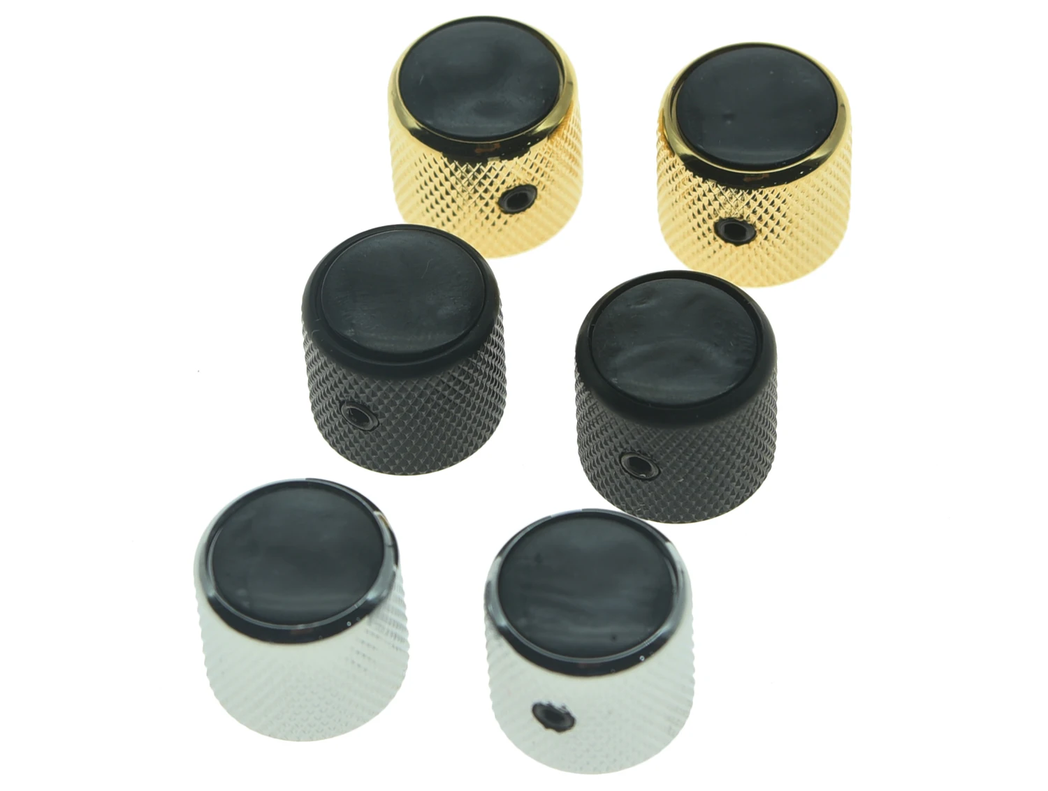 KAISH Set of 2 Black Pearl Top Guitar Dome Knobs with Set Screw for Tele Guitars Black Pearl Cap Bass Knobs