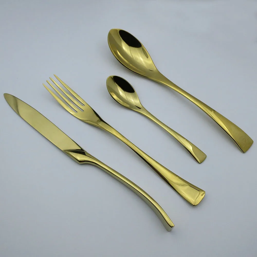 4pcs/lot Golden Cutlery Set Western Stainless Steel Dinner Set Fork Knife Spoon TeasSpoon Table Dinnerware Set