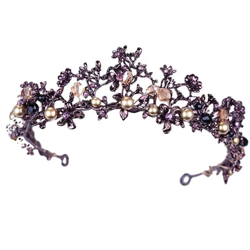 Baroque Vintage Purple Crystal Wedding Bridal Tiaras Hairband Headpiece Black Princess Pageant Crown Bridal Hair Accessories