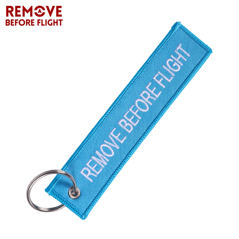 Remove Before Flight OEM Key Chains Berloques Important Tag Sky Blue Embroidery Key Fobs Chains Jewelry Aviation Gifts Chaveiro