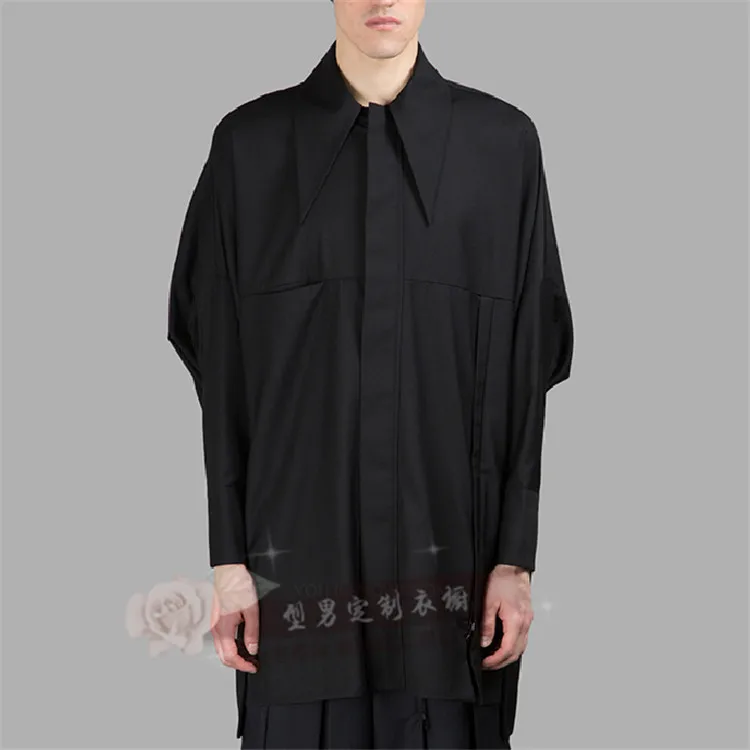 S-6XL!!!Spring and summer casual loose shirt peaked collar long-sleeve shirt male solid color outerwear cardigan