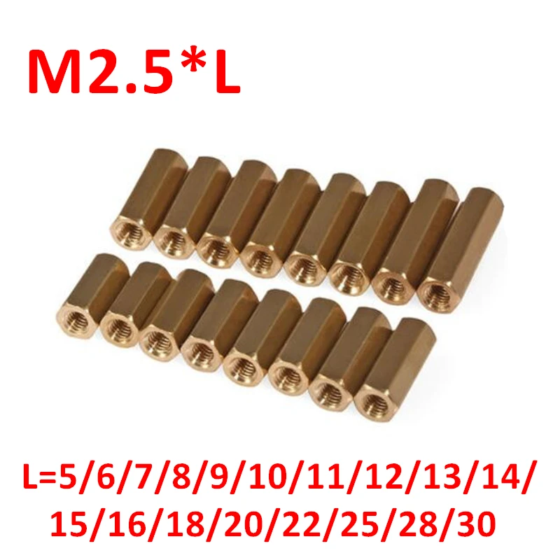 M2.5 Hex Screw M2.5 Thread Female Hexagonal Brass PCB Standoffs Spacer Screws M2.5*5/6/8/9/10/11/12/13/14/15/16/18/20/22/25/30mm