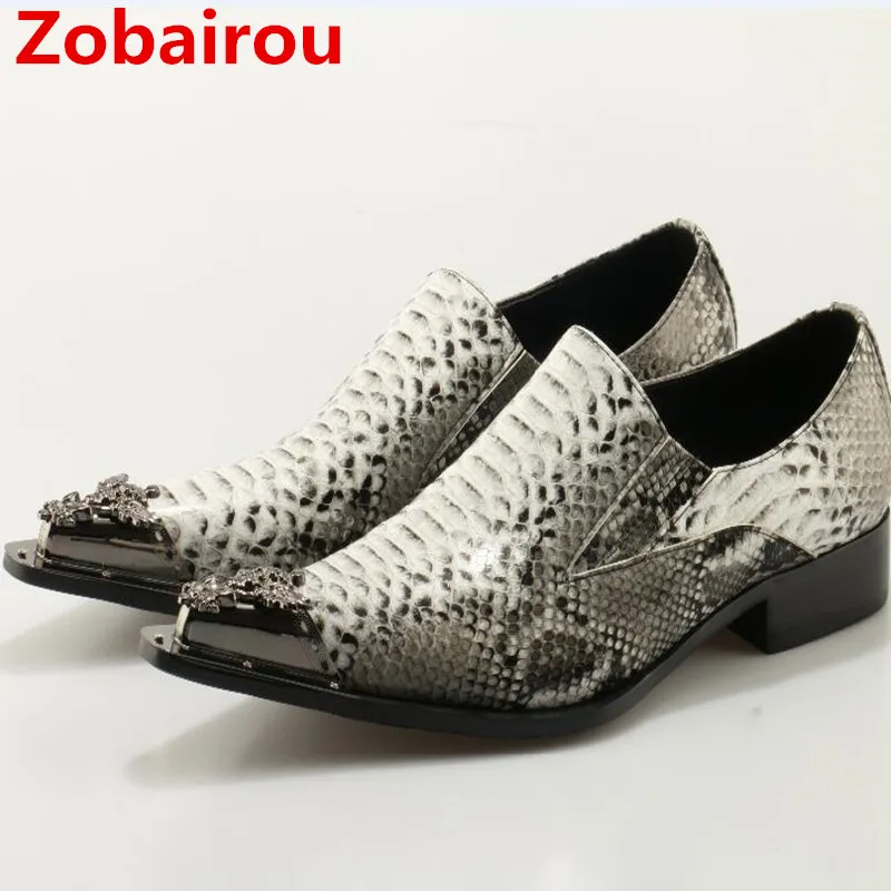 Zobairou  mens italian leather shoes sapato social dress wedding oxford shoes for men python skin black spiked loafers nubuck