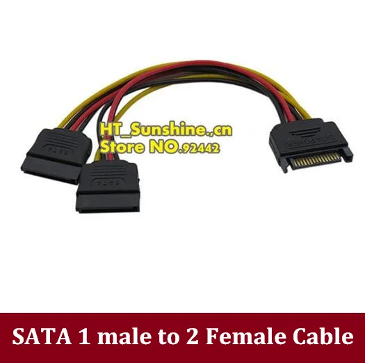 

50pcs/lot Best Cheaper Price for SATA 15pin Hard Disk Power Male to 2 Female Splitter Y 1 to 2 extension Cable