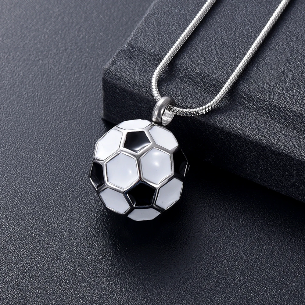 IJD10749 White&Black Enamel Stainless Steel Soccer Ball Cremation Jewelry For Men/Teen Keepsake Memorial Urn Necklace Hold Ashes