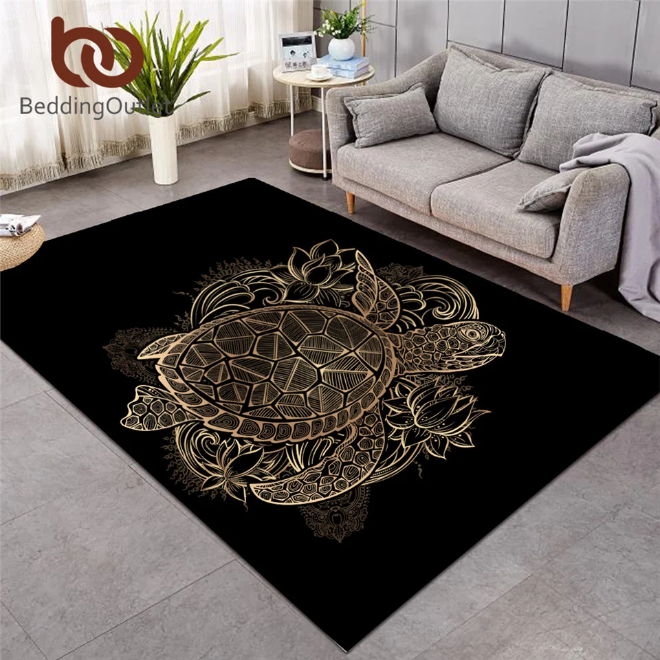 BeddingOutlet Turtle Floor Mat Golden Tortoise Rectangular Carpets for Living Room Flowers Area Rug Anti-slip Tapete 91x152cm