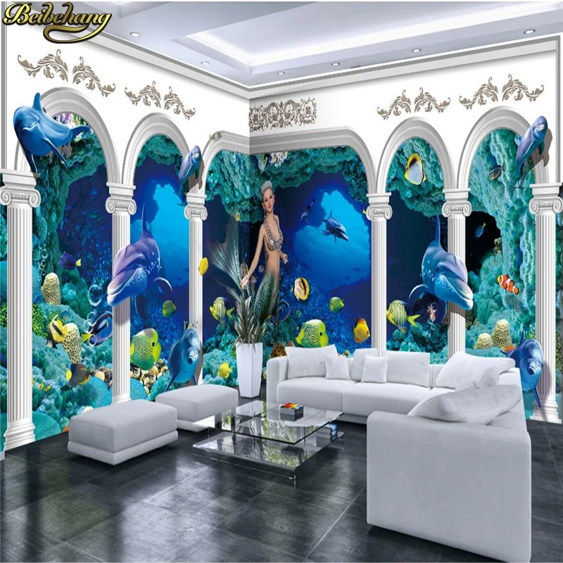 beibehang Custom photo wallpaper large mural underwater world Roman pillar palace dolphin whole house background wall murals