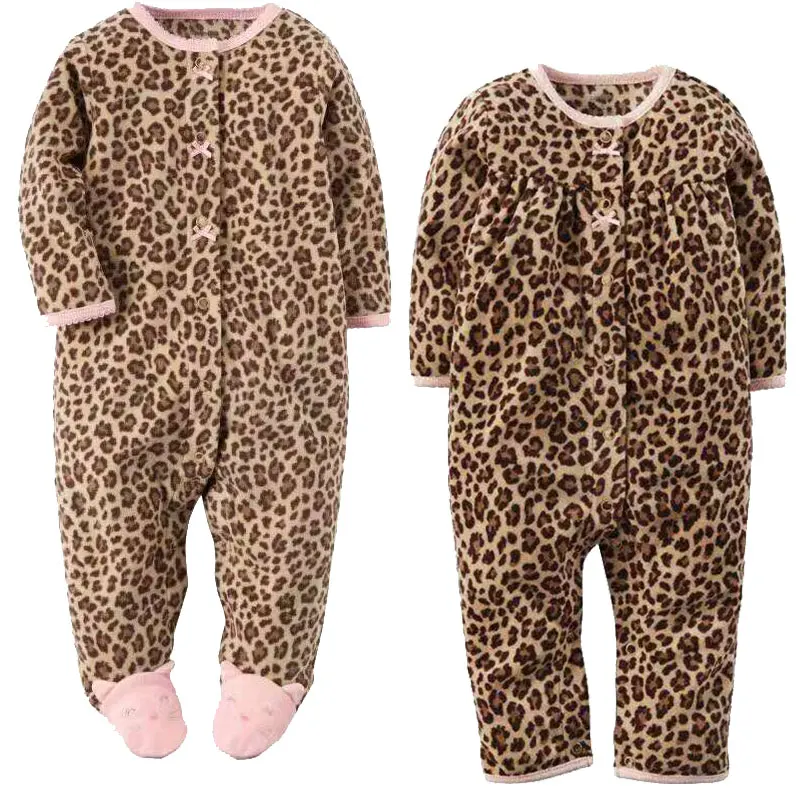 High Quality Baby Girl Boy Clothes Newborn Rompers Newborn Baby Boys Girls Leopard Fleece Rompers jumpsuit Crawling Clothes