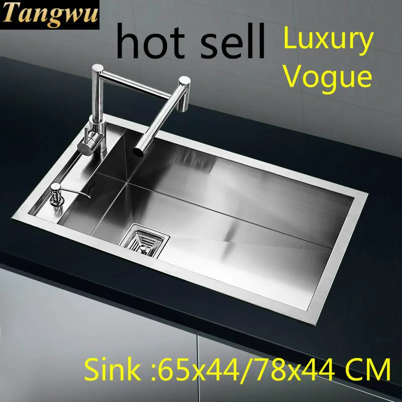 

Free shipping Hot sell individuality standard kitchen manual sink single bowl food-grade 304 stainless steel 65x44/78x44 CM