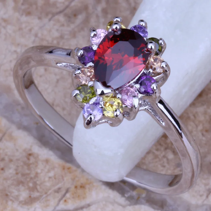 Sparkling Multicolor Silver Plated Ring Size 5 / 6 / 7 / 8 / 9 D932