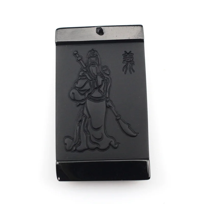 Natural Obsidian Pendant Natural Stone Pendant carved Wu Sheng Pendant For Man For Gift Free Obsidian Necklaces