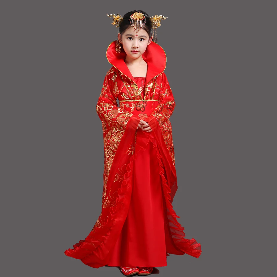 Menina vestido de dança chinês antiga dinastia tang dramaturgia crianças antigo infanta peri teatral draggle-cauda vestido yzt0822