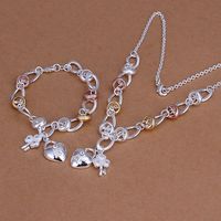 S010 Wholesale S925 Sterling Silver Color Jewelry Sets Factory Price Fashion Jewelry Heart Lock And Flower Key