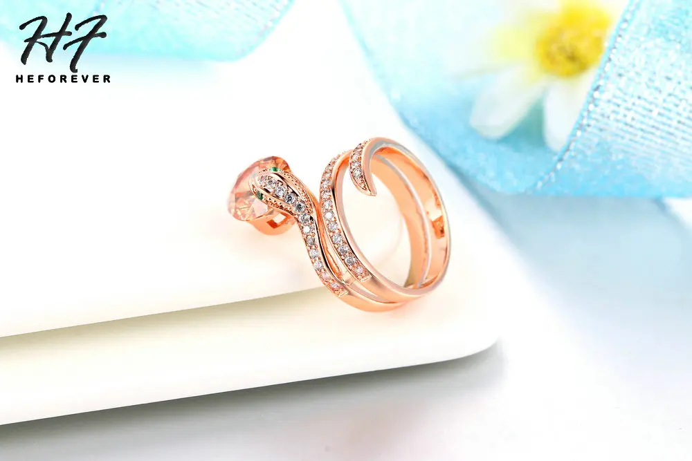 Top Qualität R149 Schlange Zeigen Wulst Ring Rose Gold Farbe Österreichischen Orange Kristalle Voll Größen Ringe für Frauen HotSale – Detail 3