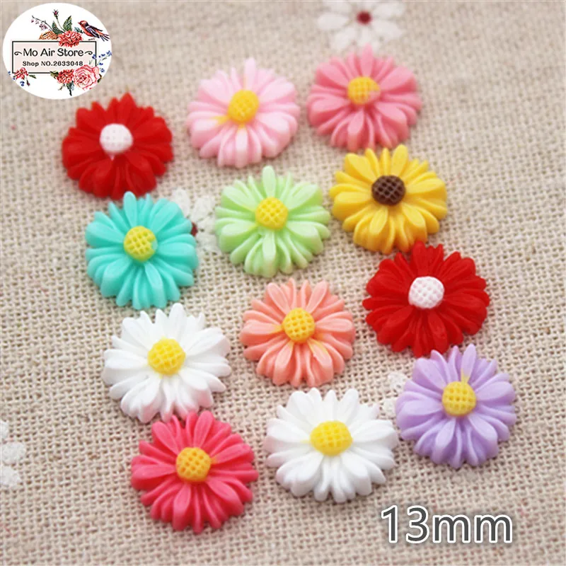 

100pcs 13mm Mixed Color flower daisy resin flatback cabochon DIY jewelry/phone decoration No Hole