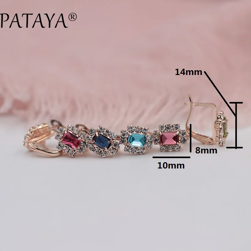 PATAYA New Arrivals Dark Blue Square Natural Cubic Zirconia Earrings 585 Rose Gold Color Fine Earrings Women Jewelry Accessories