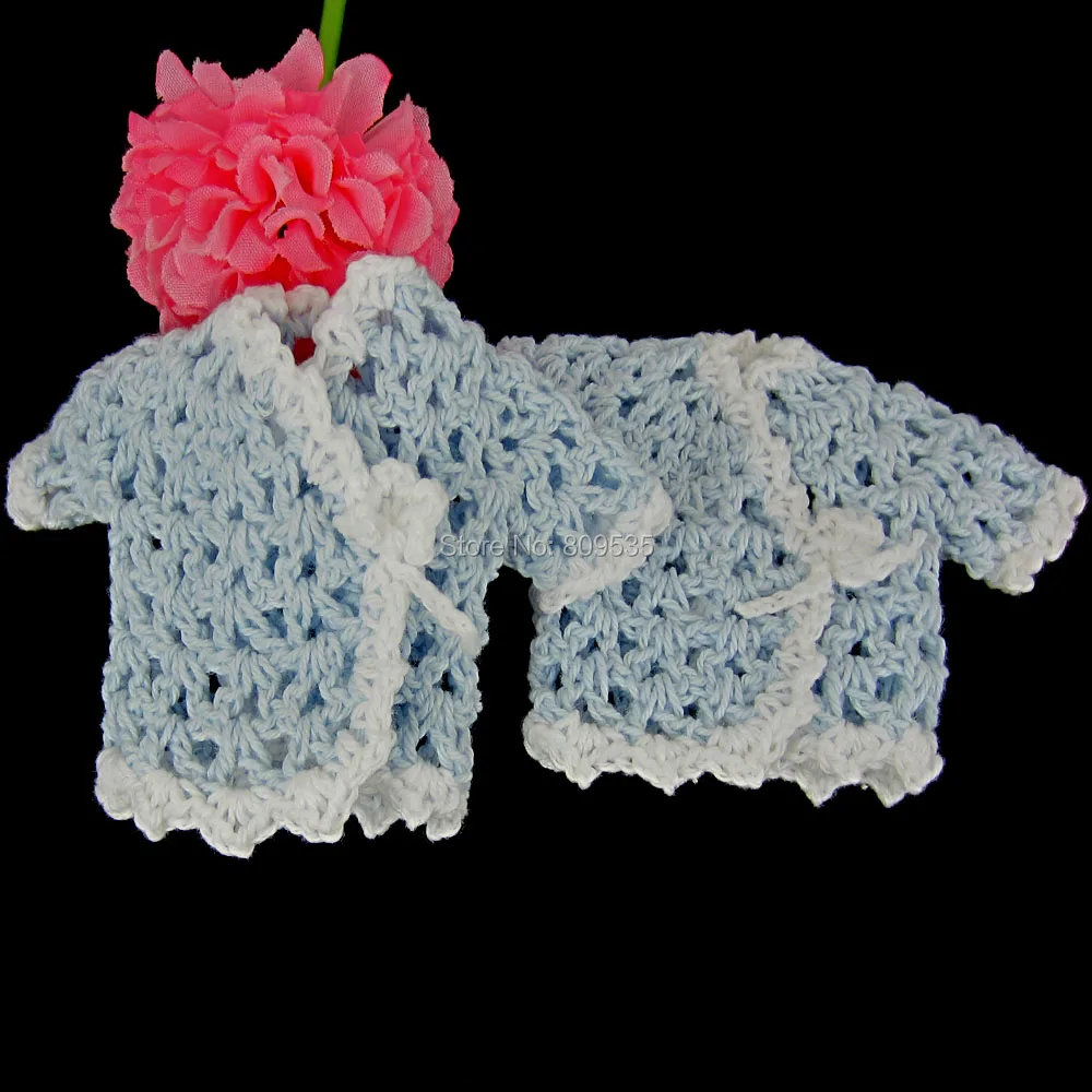 12pcs miniature crochet short sleeve sweater flower for baby shower baptism party table decorations 9.0 x 6.0cm