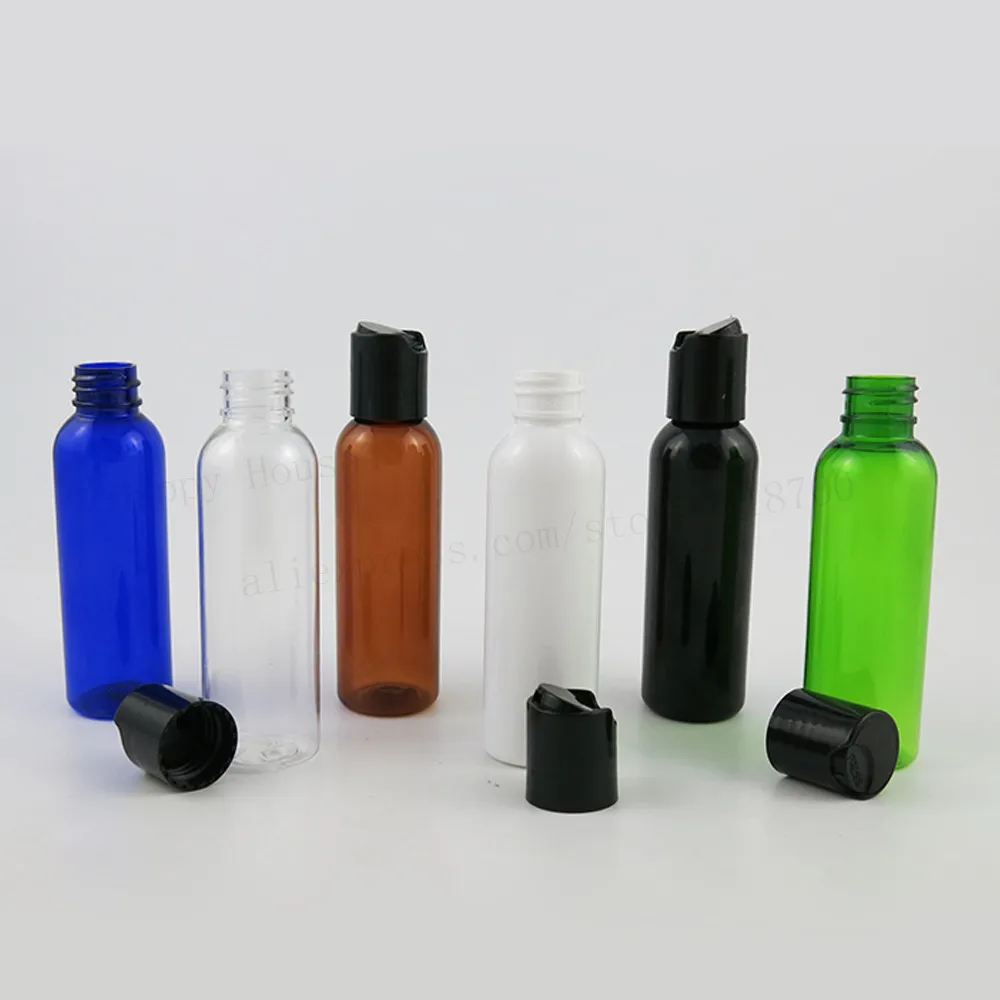 100 x 60ml Empty Round Clear Amber White Black Green Blue Shampoo Body Wash Plastic Bottle With Disc Cap 2oz Cosmetic Container