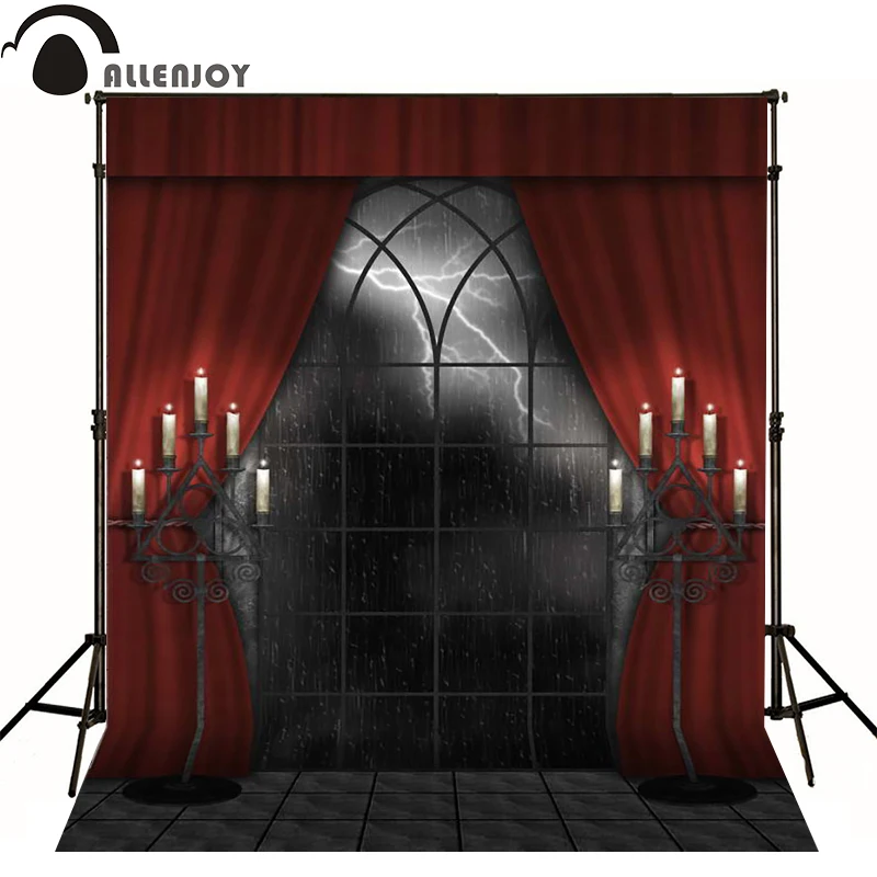 Allenjoy Photophone Photographic Halloween Background Candle Haunted House Red Curtain Photo Backdrops For Sale Photography