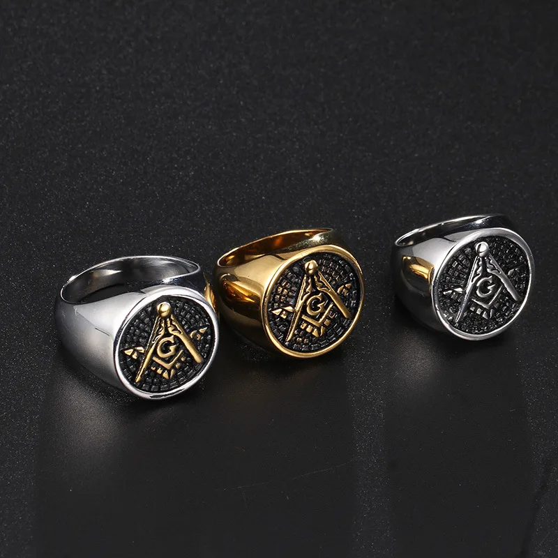 Masonic titanium steel ring tide men's fashion ring jewelry