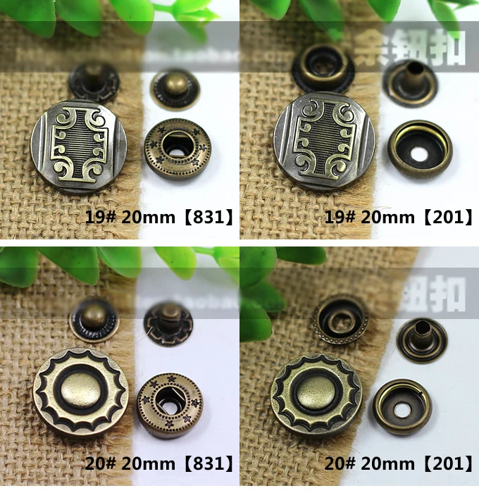 vintage design DIY metal snap button set leather craft clothes handmade bags accessories 50sets/lot