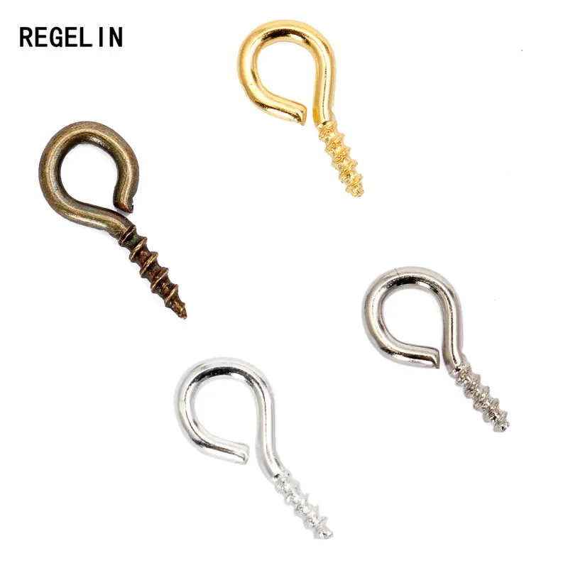 REGELIN Metal Screw Eye Pins For Pendant Iron Screw Eye Hooks Clasps 200pcs/lot 4*8/5*10mm Fit Drilled Beads Diy Jewelry Making