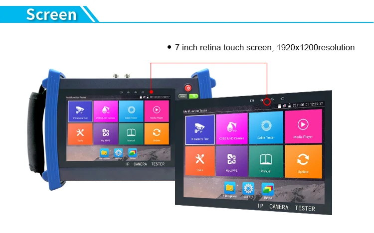 7 Inch IPC-8600 PLUS  H.265 4K IP CCTV Tester Monitor IP CVBS Camera tester Rapid ONVIF WIFI TDR  RJ45 HDMI Input POE 12V Output