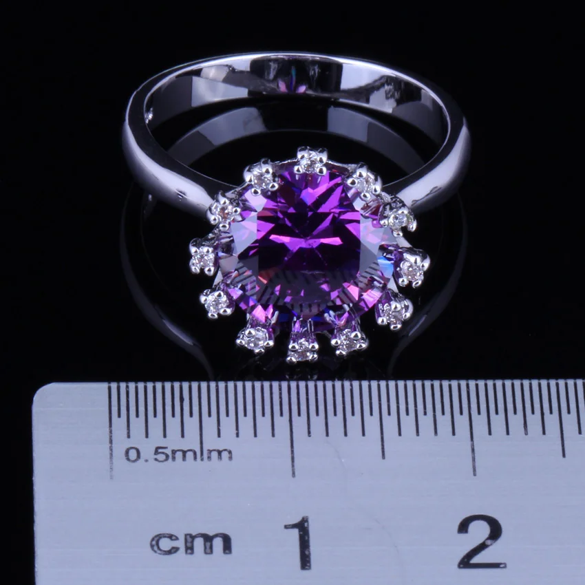 Wonderful Crown Purple Cubic Zirconia White CZ Silver Plated Ring V0114