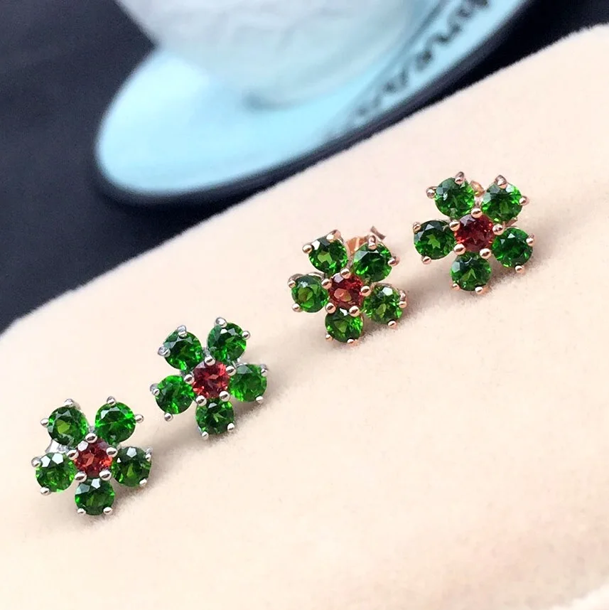 

925 silver inlaid with natural diopside earrings, simple generous wholesale one on behalf of