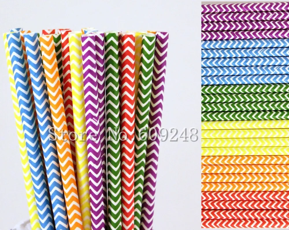 150 Pcs Rainbow Chevron Paper Straws Mix,Purple Blue Kelly Green Yellow Orange Red Zig Zag Colored Drinking Paper Straws Cheap