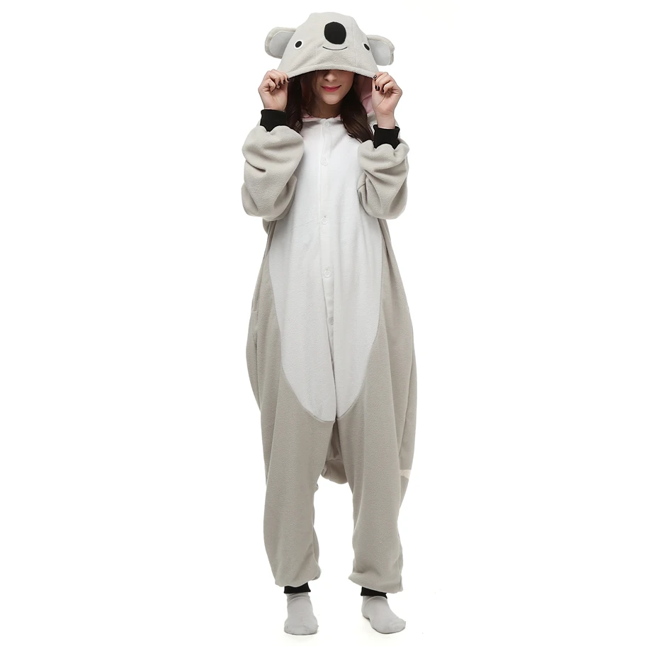 Dorośli Polar runo Kigurumi kobiety Anime przebranie na karnawał mężczyźni szary Koala kombinezon zwierzę piżama Halloween karnawał kombinezon na przyjęcie