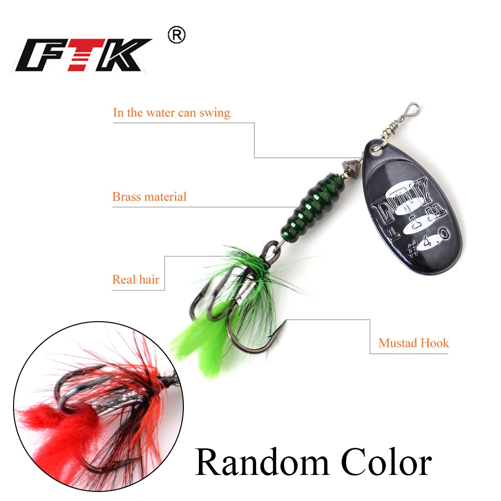 FTK Fishing Lure Spinner Bait 10 Colors Size 3# 4# 5# Weight 8g 13g 15g bass bait With Feather Treble Hooks Wobblers Tackle