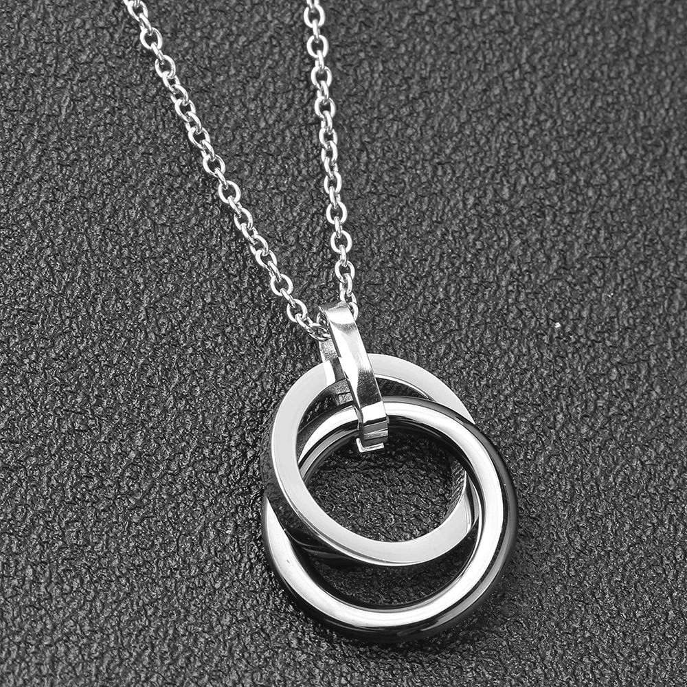 Fashion Jewelry Simple Black Ceramic Circle Pendant Necklaces With Women\'s Stainless Steel Circles Necklace & Pendants