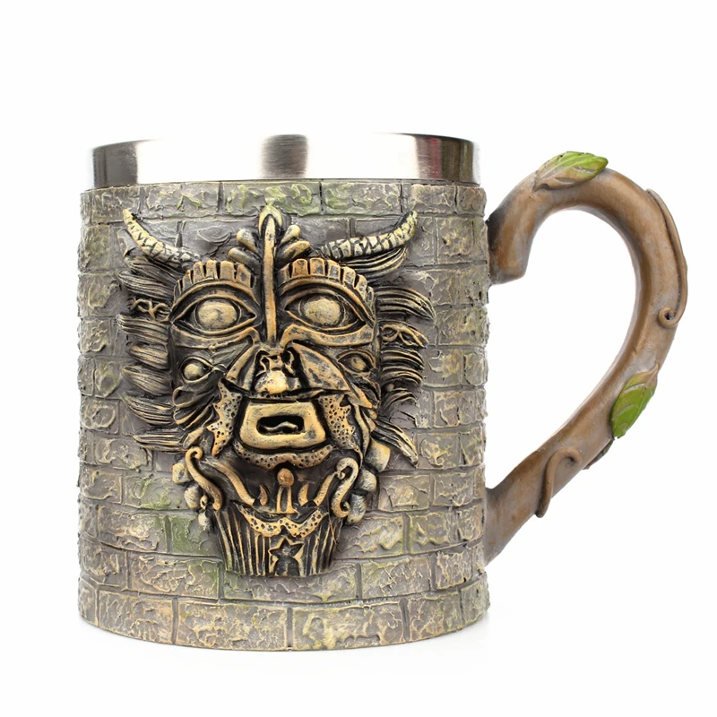 Ancient Egypt Pharaoh Beer Mug Double-wall Resin Stainless Steel Coffee Cup Pharaoh Christmas Tea Milk Mugs Bar Decoration