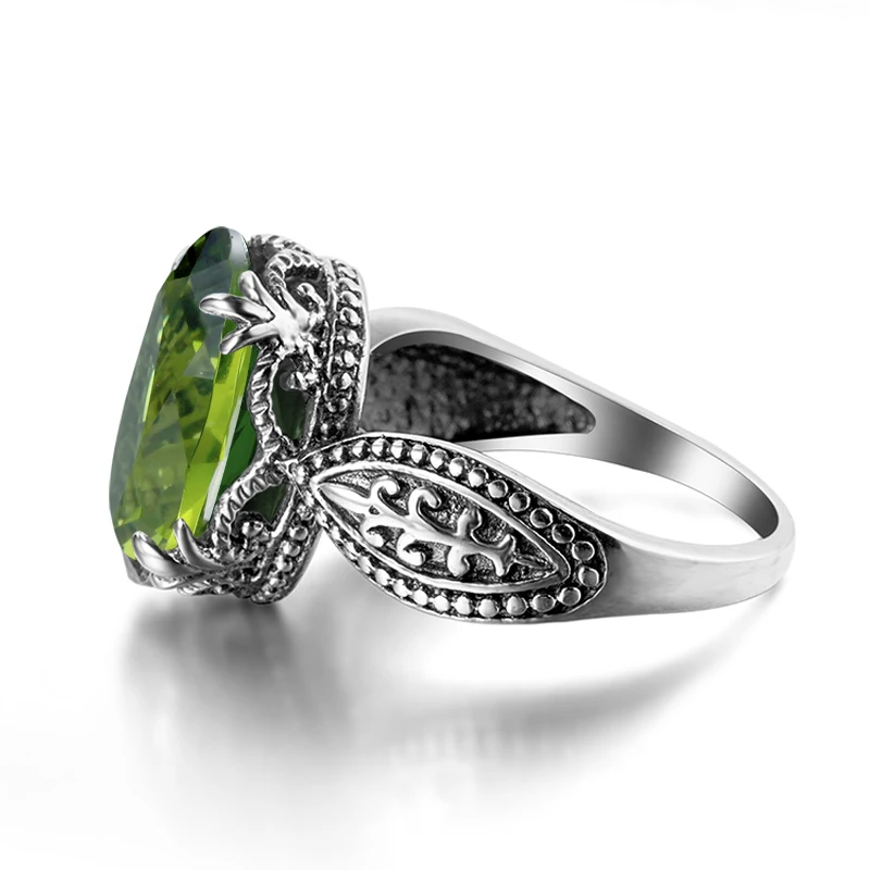 

Bulgaria Jewelry Vintage Charm Olivine Created Peridot Ring For Women 925 Sterling Silver Friendship August Birthstone Rings