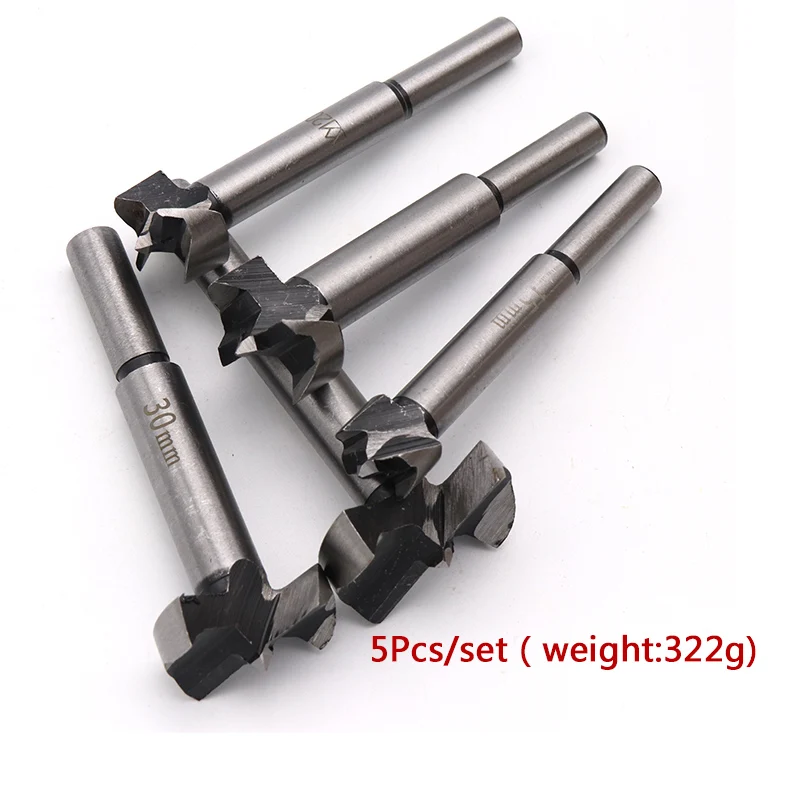 5pcs/Set 15-35mm Round Shank Hinge Hole Saw Cutter Wood Center Forstner Drill Bits  for Woodworking Power Tools accessories