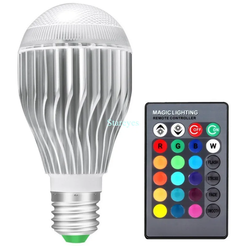 Free shipping 6 pcs RGB led lamp Colorful 9W E27 RGB LED Bulb globe Light lighting with Wireless 24 key Remote Control