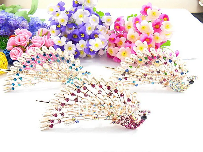 Pearl rhinestone peacock big Duck Clip Banana Clips Hair Barrette Hairpin clasps accessory 24pc/lot mixed #2990