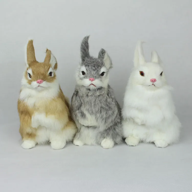 Simulation de lapin accroupi mignon, 23x13cm, modèle de lapin en polyéthylène et fourrures, accessoires de décoration pour la maison, cadeau modèle d590