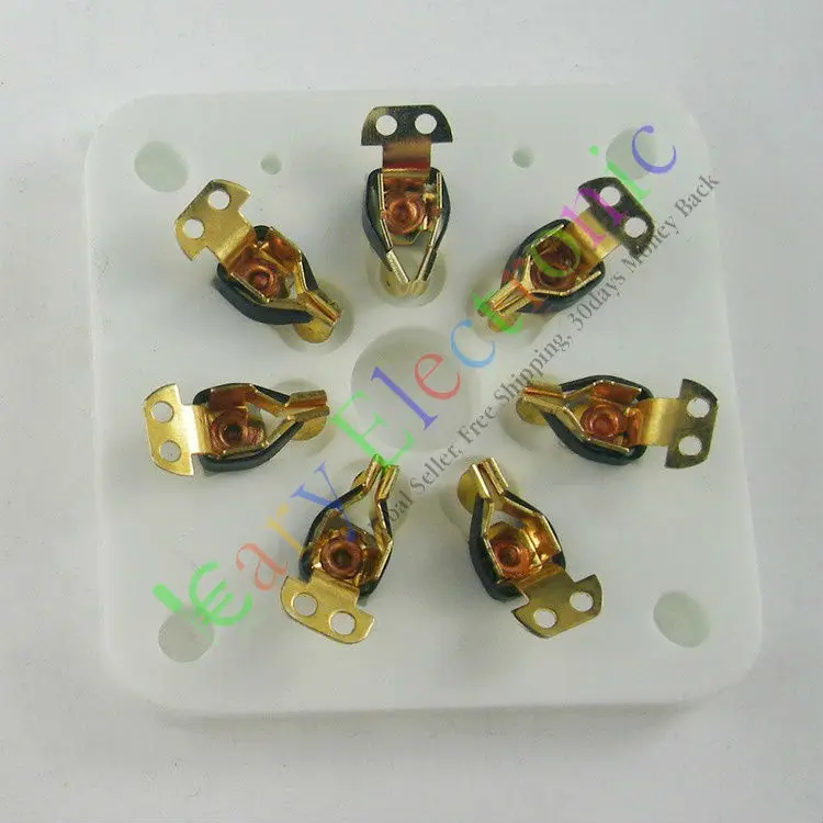 Wholesale and retail 2pc 7pin Gilded Ceramic vacuum tube socket gold valve base 6C33 832 829 FU29 826 free shipping