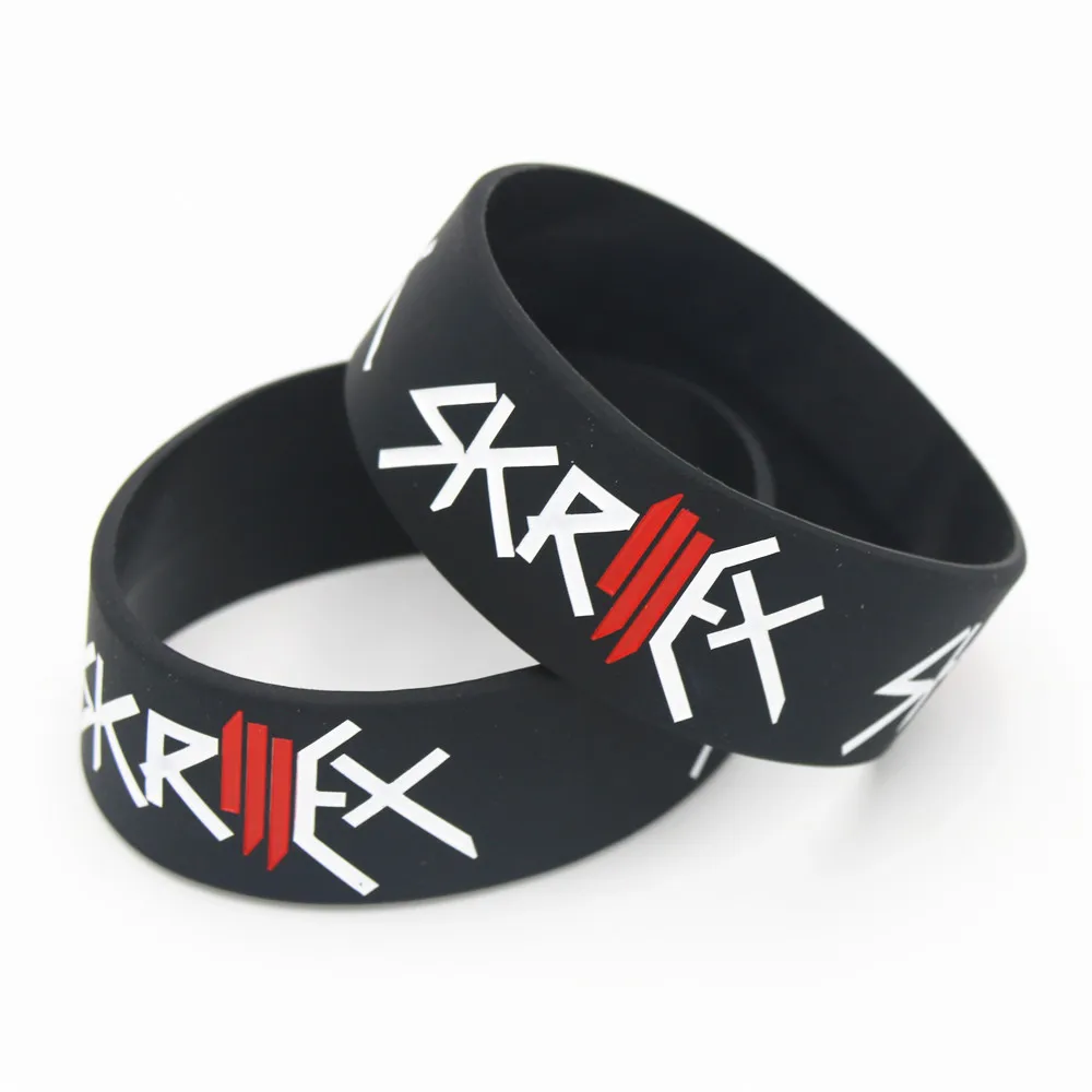 1PC SKRILLEX Silicone Wristband Wide Black Rubber Bracelet&Bangles Music Singer Guitar Fans Gifts Adult Custom Accepted SH132