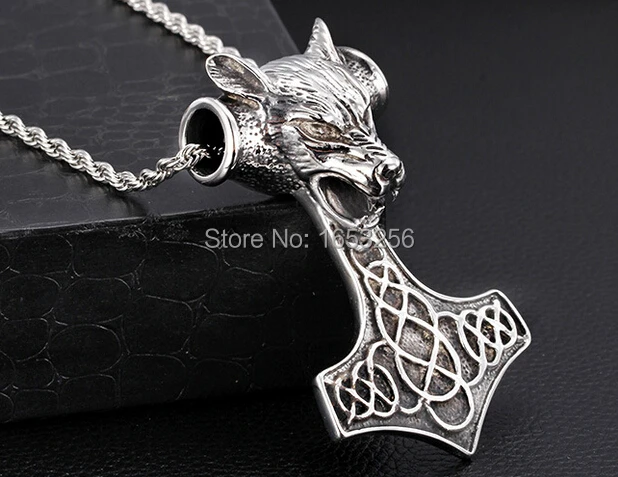

Large Heavy Stainless Steel Men's animal Dog head Thor's Hammer Casting pendant No Chain