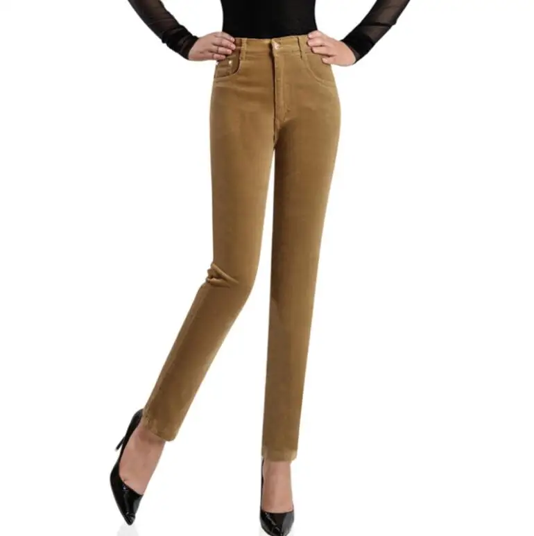 New Autumn Women Fashion High waist  corduroy pants Slim pencil trousers 2022 s1284