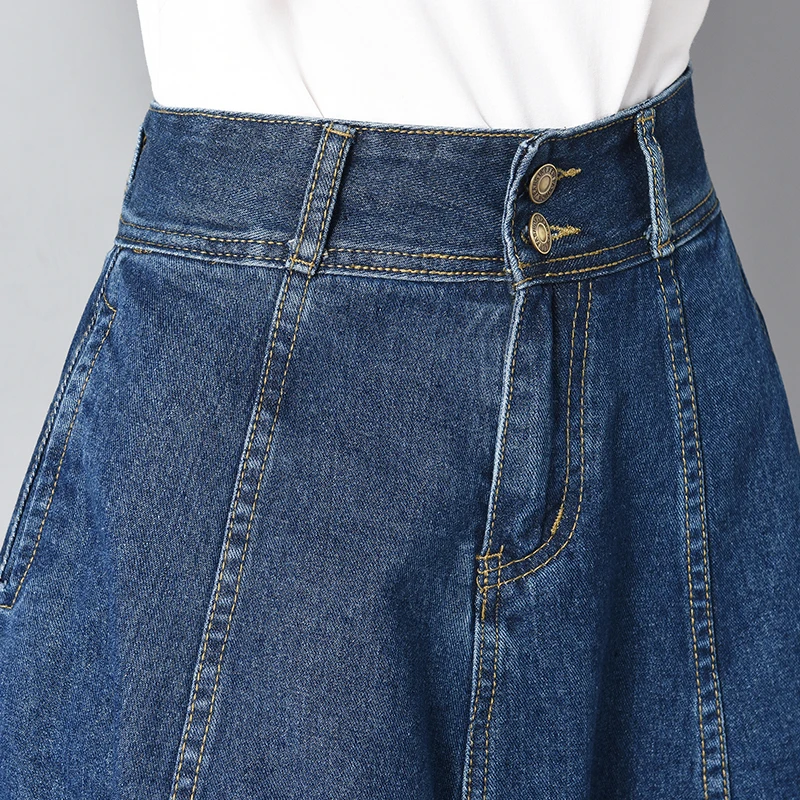 high waist denim skirts women summer pockets midi jeans skirt ladies korean casual skirts jupe femme faldas