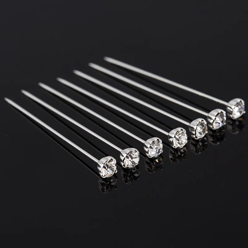 YFJEWE Women Fashion Handmade Dress Pins Round Crystal Head Dressmaking Pins Weddings Corsage Florists Sewing 72Pcs/Box H007